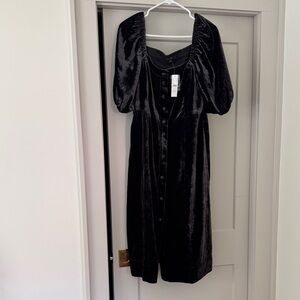 J. Crew Black Puff Sleeve Velvet Dress